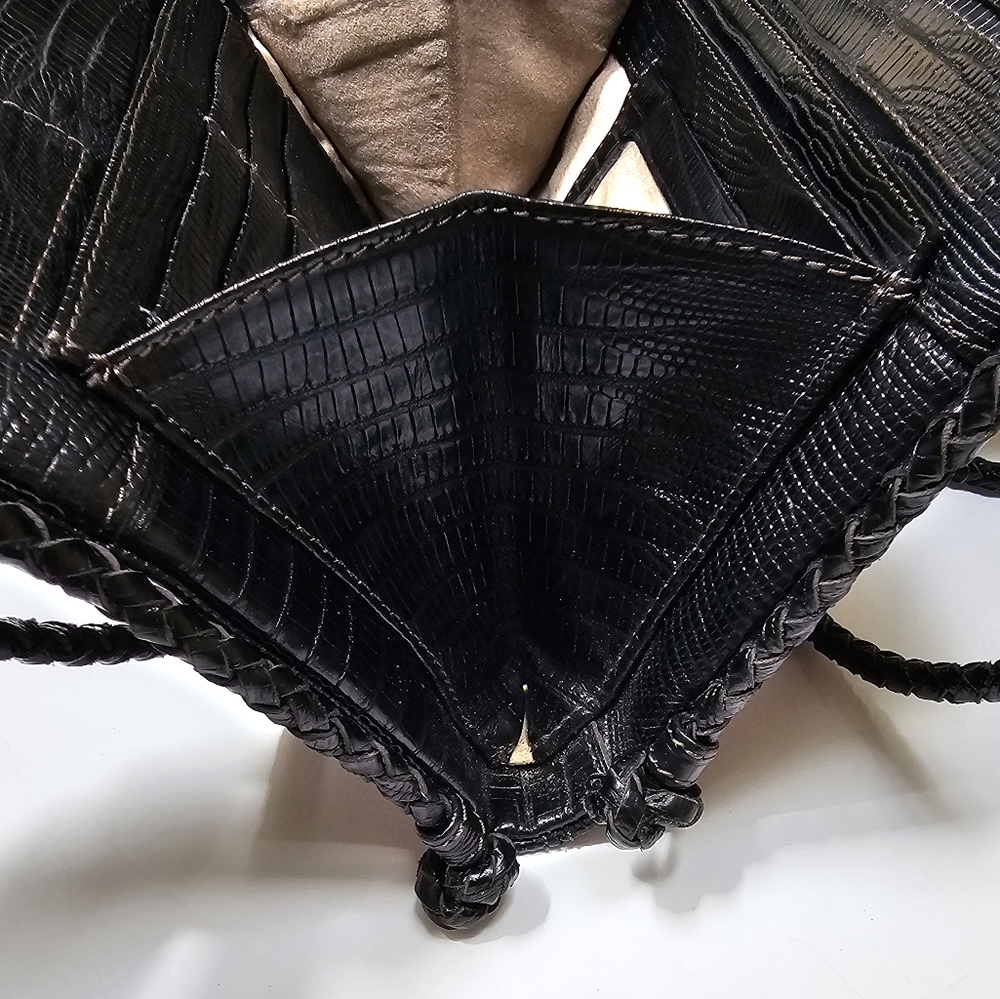Brahmin Vintage Style Mojito Reptile Print Black Leather Organizer Crossbody - Picture 6 of 16